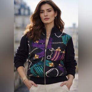 Lauren Ralph Lauren Vintage Equestrian Quilted Zip-Up Sweater Jacket M